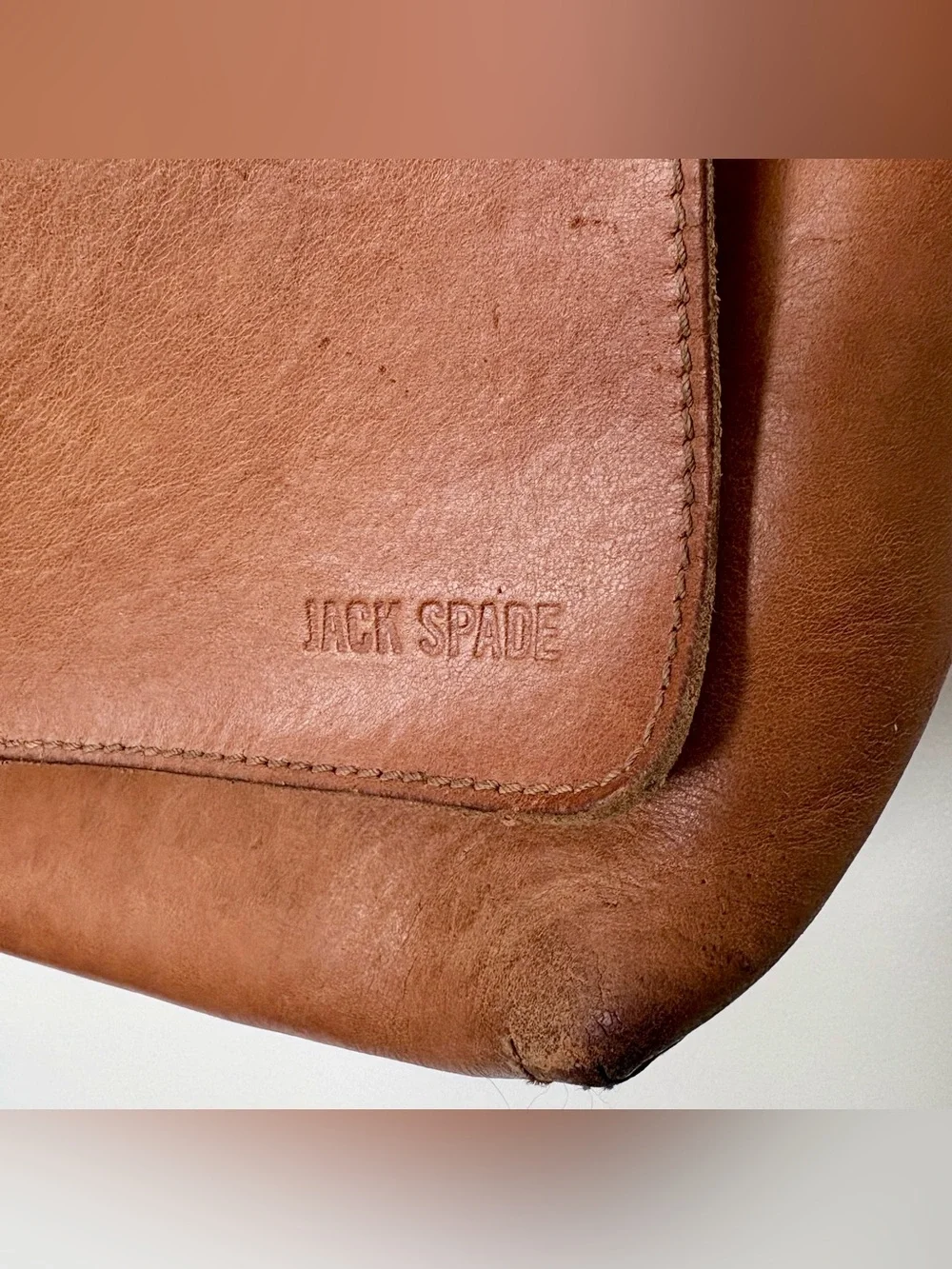 RARE Vintage Jack Spade Bridle Leather Messenger Field Bag Cognac Brown HTF
